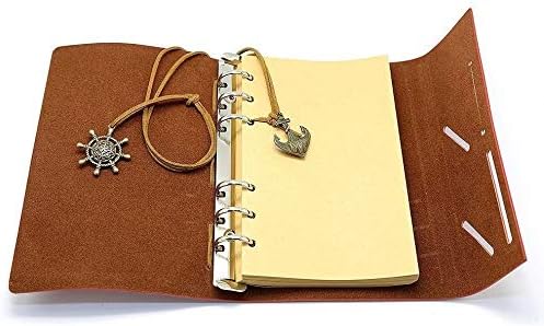 Vintage Refillable Notebook Premium PU Leather Classic Embossed Travel Journal Diary with Blank Pages and Retro Pendants