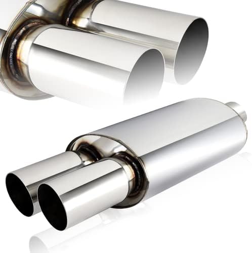 Universal 3" Dual Flat Tip T-304 Stainless Steel 2.5" Inlet Weld-On Exhaust Muffler