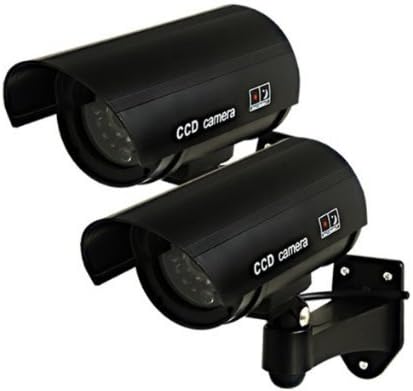 Rheme Fake CCTV,Dummy Security Camera, Fake CCTV Surveillance System with Realistic Red Flashing Lights and Warning Sticker for Indoor Outdoor 2 Pack