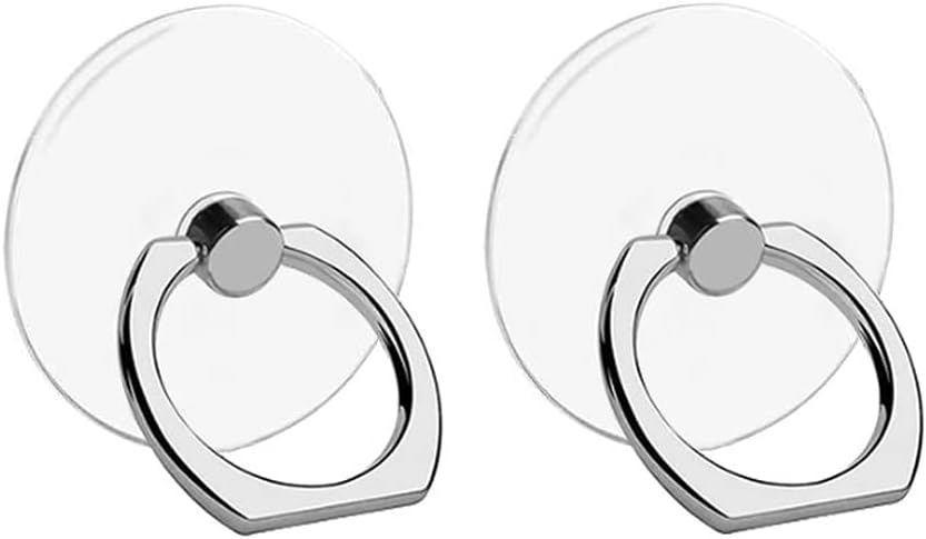 Transparent Phone Ring Holder Stand 2 Pcs, 360° Rotation Cell Phone Ring Holder Mobile Finger Kickstand Hand Phone Grip for iPhone, Clear Phone Ring for Phone Case (Round)