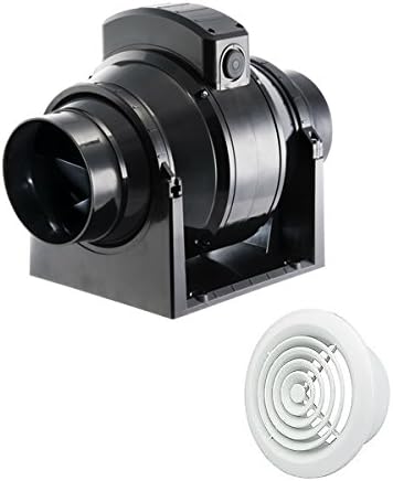 Manrose MF100T in-Line Extractor Fan with Timer 100mm/4" + White Intake Grille