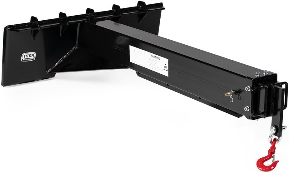 Titan Attachments Skid Steer Adjustable Jib Crane with 3 Ton Hook, 120" Manual Telescoping Boom, Adjustable Hook Points, SSQA Skid Steer Connection, 5,000 LB Max Lift Capacity