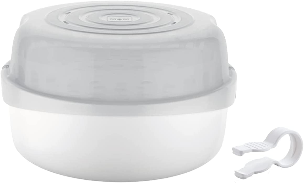 MAM Microwave Steriliser | Comes with 2X MAM Easy Start Anti-Colic Bottle and Soother | for Quick and Easy Steam Sterilisation | Sterilises 6X Bottles in 5 Minutes | Baby Accessories | Grey