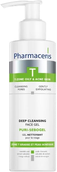 Pharmaceris T Puri-Sebogel, Antibacterial Face Wash Gel, Deep Cleansing Gel for Acne Skin, Unclogs Pores, Mild Cleansing Ingredients - 190 ml