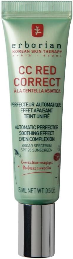 CC Red Correct with Centella Asiatica - Imperfection-Covering Complexion Perfector and Corrector - Cosmetic Care with Color Correction for Face with SPF 25