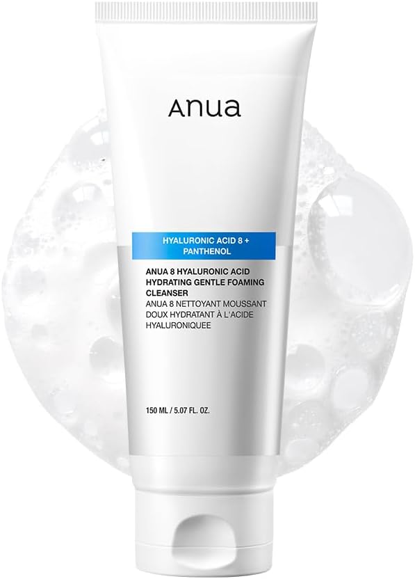 ANUA Hydrating Gentle Foaming Cleanser, Hyaluronic Acid, Glycerin, Zinc PCA, Panthenol, Korean Face Wash for Dry Skin, for Double Cleansing, Korean Skincare, 150ml/5.07fl oz.