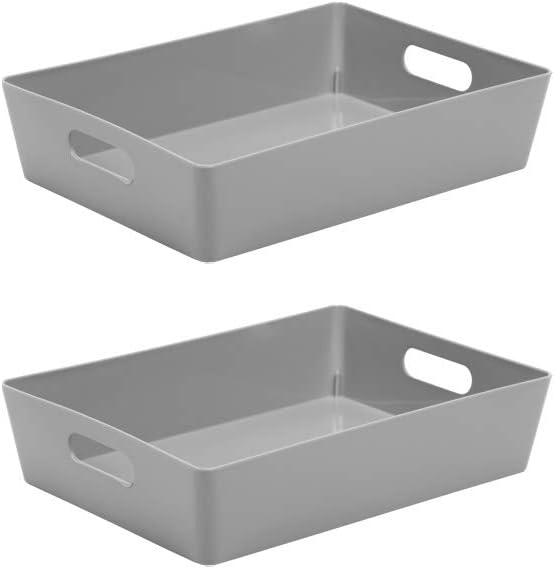 Wham Bam 5.01 Cool Grey Plastic Studio Storage Baskets Office Home & Kitchen Tidy Organiser 35 x 26 x 8.5cm (2 Baskets)