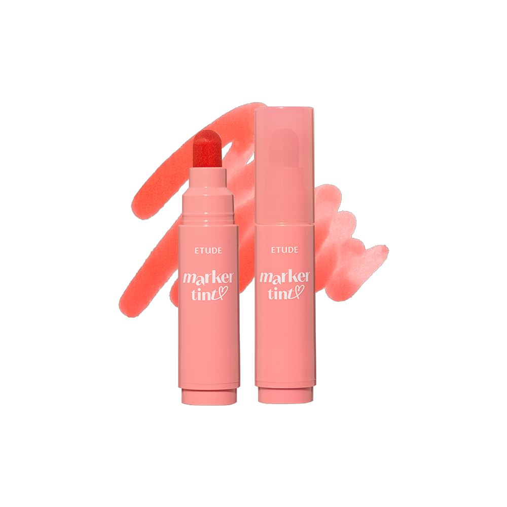 ETUDE Dear Darling Marker Tint, #5 Pink Tangerine, Long-Lasting Lip Stain