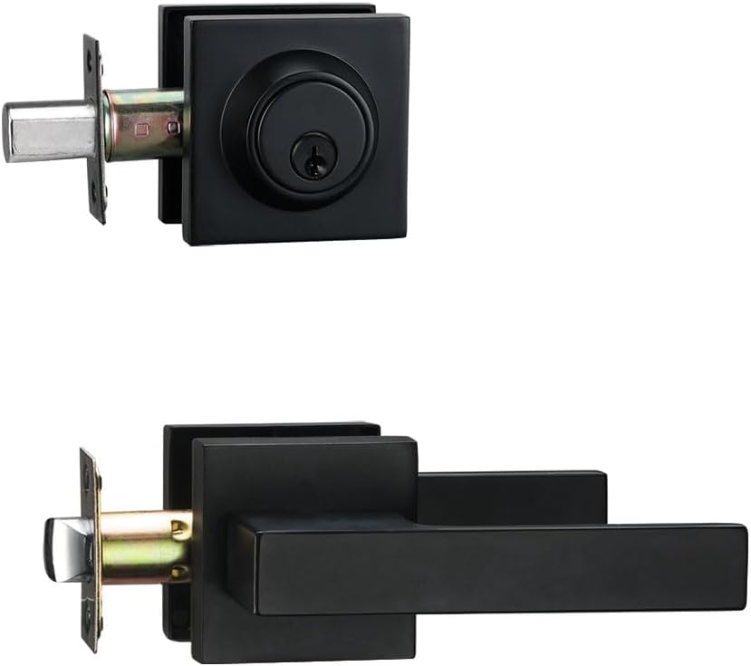 Front Door Locksets with Deadbolt, Black Door Handles, Combination Door Lock, Exterior Door Lever (Matte Black)…