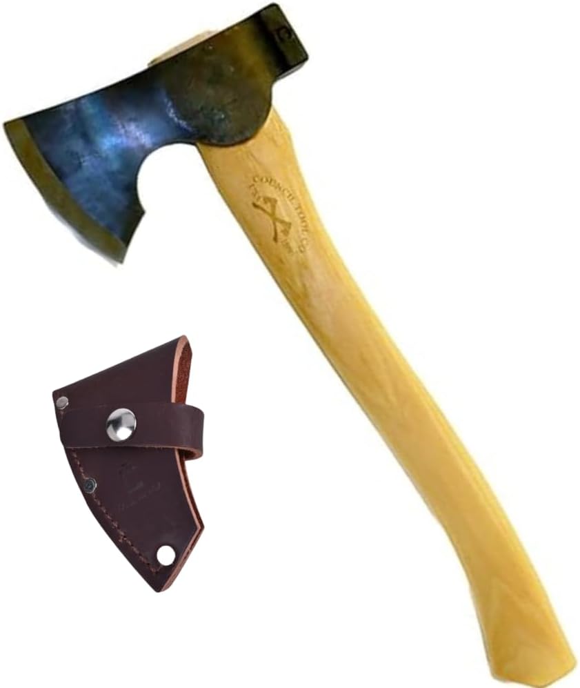 COUNCIL TOOL Wood-Craft Camp Carver Axe - 1.7 lbs Bushcraft Axe with 16" Curved Hickory Handle & Leather Sheath - WC17CCA16C