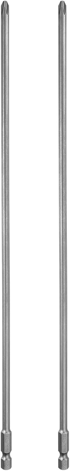 HARFINGTON 2pcs #2 Phillips Screwdriver Bit PH2 1/4" Hex Shank 12" (300mm) Long Magnetic S2 Steel Industrial Grade Screw Driver Bit Cross Head Electric Drill Bits 0.197" (5mm) Rod