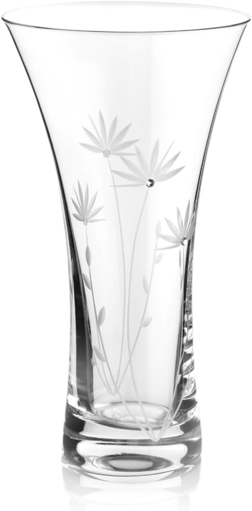 DIAMANTE Swarovski Trumpet Shaped Vase "Bloom" - Hand Cut Flower Decoration with Swarovski Crystals - 21cm tall in gift box