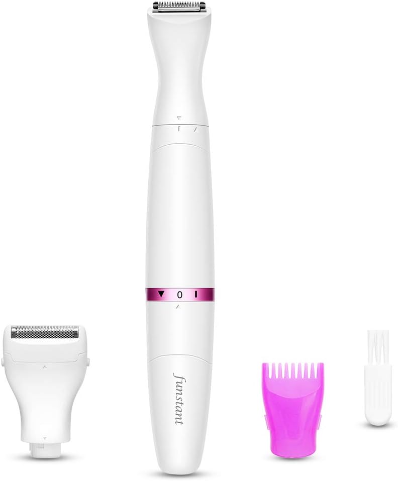 Bikini Trimmer, Funstant Electric Razor for Women with Comb, Cordless Safe Hair Trimmer Floating Foil for Dry Use, Battery Operated Personal Shaver for Lady Girl, Pubic Hair, Delicate Private Area