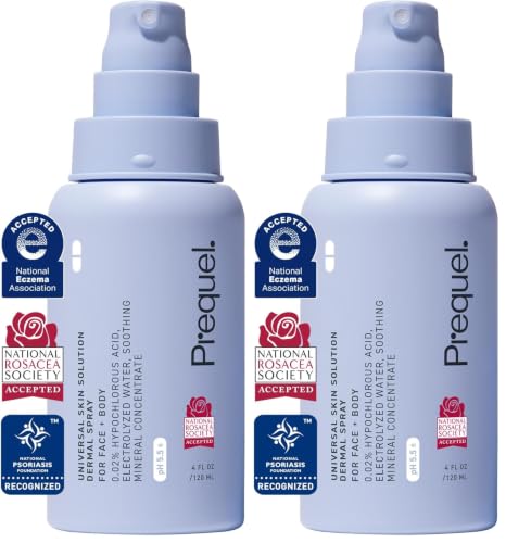 Prequel Skin Universal Skin Solution Hypochlorous Acid Spray for Face and Body. Fine Mist HOCL Facial Cleanser and Dermal Spray with Minerals & Electrolyzed Water - pH-Stabilized Care. 4oz (Pack of 2)