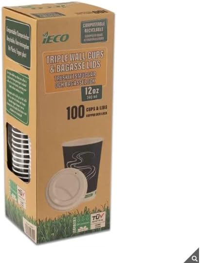 AHG Investment iECO Recyclable Triple Wall Hot Cups & Lids, 12oz, 100 Pack