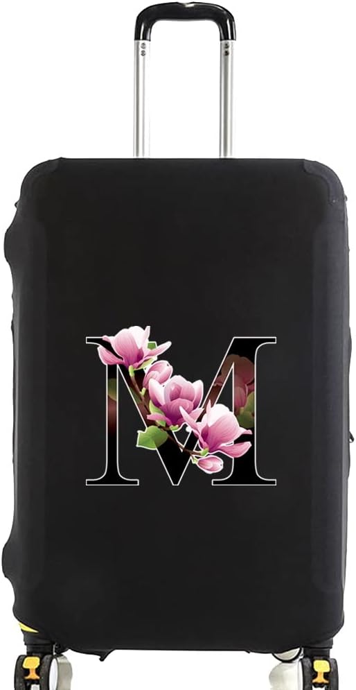 Initial Letter Printed Design Travel Trolley Case Cover Protector Washable Suitcase Cover Luggage Storage Covers for 18-28 Inch Luggage Cover (M (22-25 inch Luggage), Flower Color M)