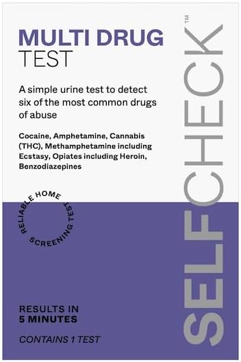 SELFCHECK Multi Drug Test - 6 in 1 Cocaine, Amphetamine, Cannabis, Methamphetamine incl. Ecstasy and Opiates incl. Heroin, Benzodiazepines, Freephone Customer Help Line