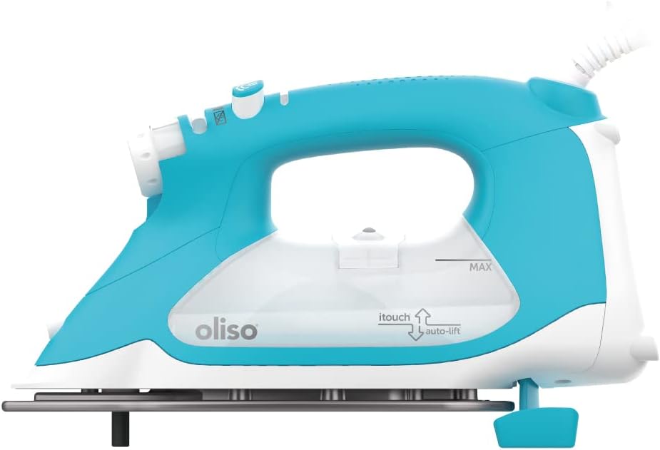 oliso TG1600 ProPlus Smart Iron with Auto-Lift – 1800 Watt Steam Iron for Clothes, Sewing, Quilting & Crafting – Diamond Ceramic-Flow Soleplate, Turquoise