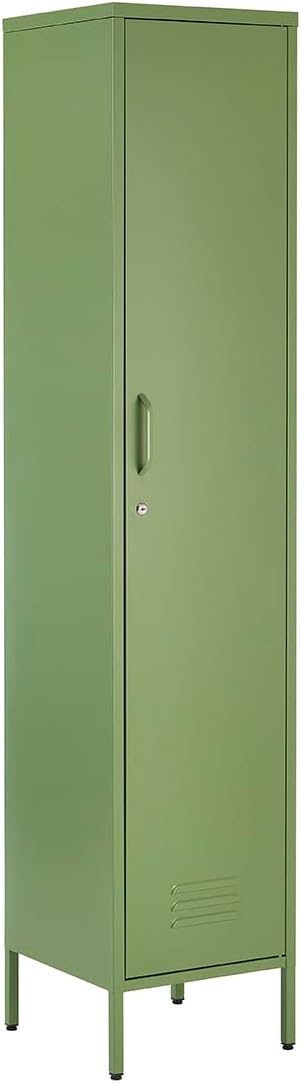 MMT Furniture Metal Locker Cabinet with Lockable Storage Cupboard Slim One Door (Green, 180 cm)