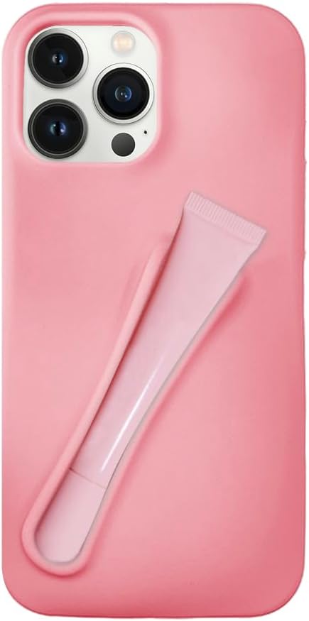 Lip Gloss Phone 15 Pro Max Case - Premium Silky Silicone Lip and Phone Case with Puffy Back and Tactile Buttons for Easy Grip - Protective and Stylish Case Phone 15 Pro Max (Pink)