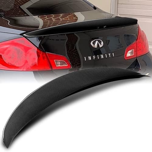 Black Real Carbon Fiber Sport-Style Rear Trunk Lid Spoiler Wing Compatible with 2007-2013 Infiniti G25 G37 4DR Sedan, 2008 2009 2010 2011 2012