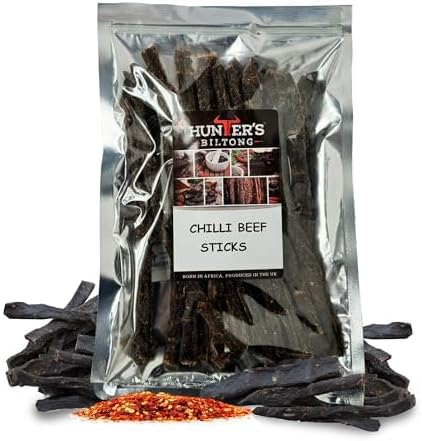 Hunters Biltong - 100g Beef Chilli Bites - Beef Snap Sticks - Authentic South African Biltong - High Protein Snacking for Pre or post work out - Low Sugar & Low Carb - Suitable for Paleo and Keto Diet