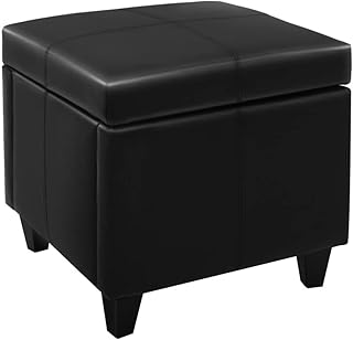 CangLong 18'' Square Storage Ottoman,Faux Leather Foot Rest Stools with Storage for Entryway,Bedroom & Living Room,Black
