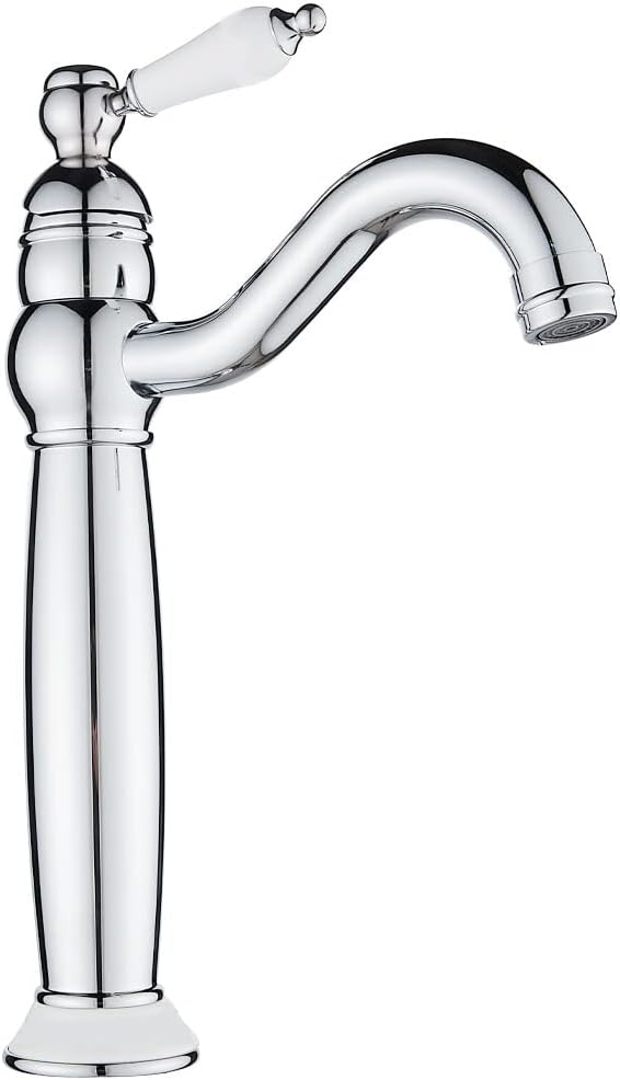 Maynosi Bathroom Basin Mixer Taps, High Rise Basin Tap for Countertop Basin, Traditional Tall Faucet with Ceramic Lever, Cloakroom Classic Tap, 360° Swivel Spout, Retro Style, Brass, Polished Chrome