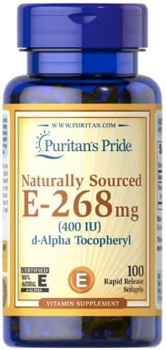Puritan's Pride Vitamin E-268mg (400IU) D-Alpha Tocopheryl, Vitamin Supplement for Immune System Function and Antioxidant Health Support, 100 Rapid Release Softgels