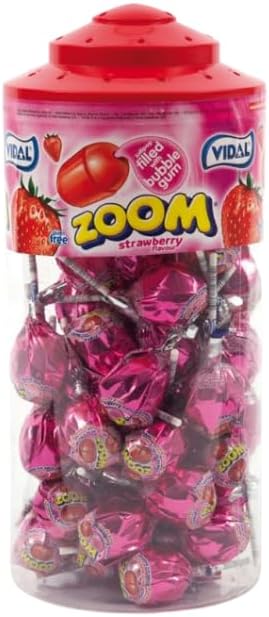 Vidal Mega Strawberry Zoom Lollipops (tub of 50)