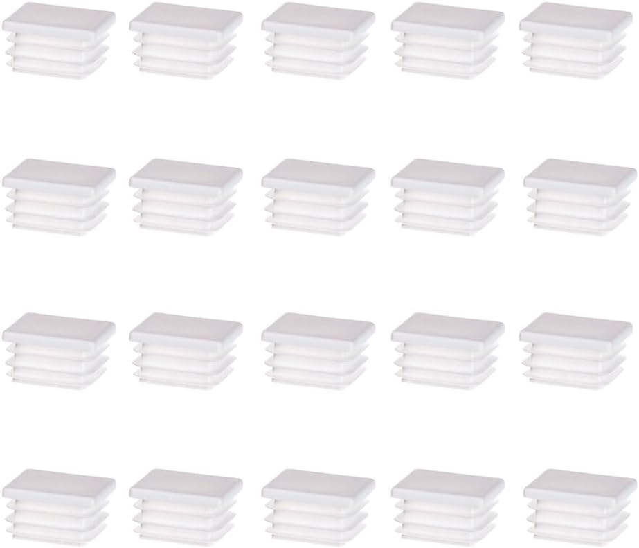White Square Plastic Plugs, 20 Pcs Tube Inner End Caps, 25mm x 25mm Cover for Furniture Chair Desk Leg Tables Foot, Pipe