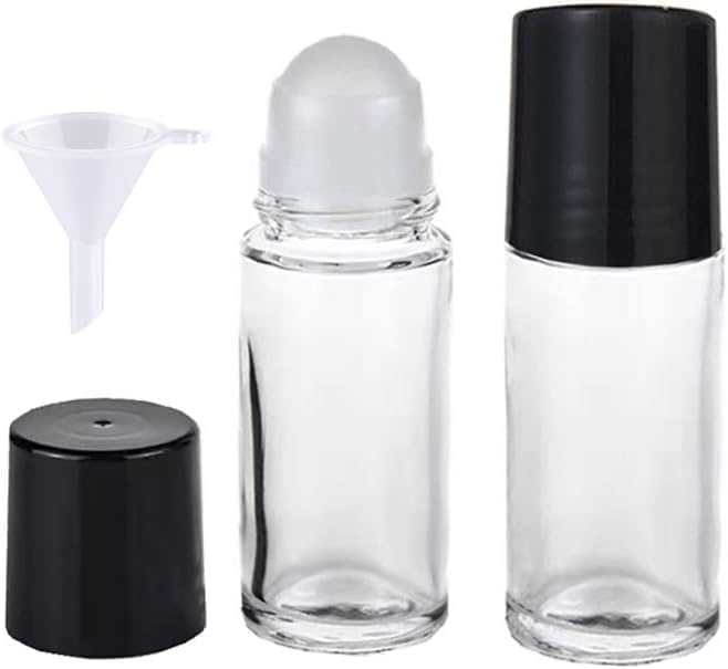 2 Pcs Black Clear Empty Glass Essential Oil Roller Bottles Vials Containers Refillable Roll-on Bottles with Funnel 30ML Refillable Cosmetic Containers