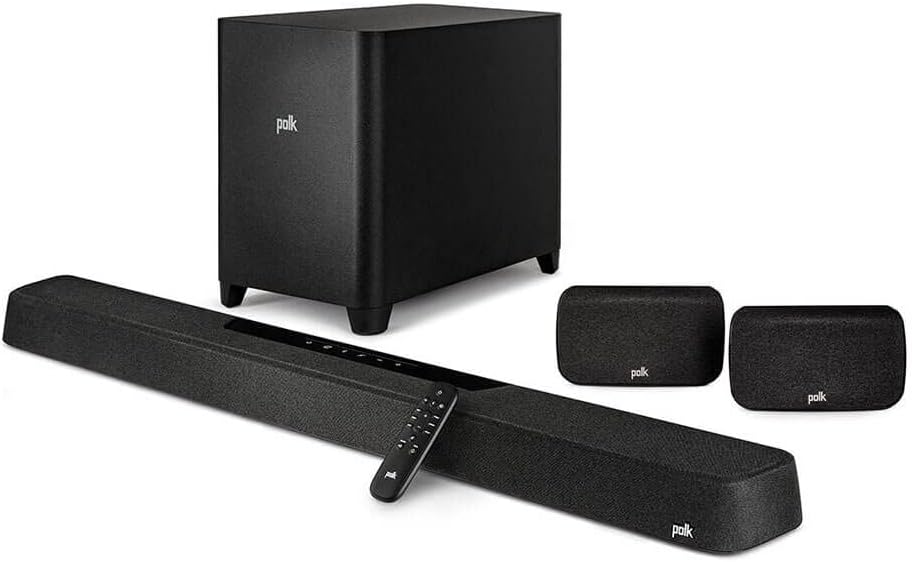 Polk MagniFi Max AX SR 7.1.2 Channel Sound Bar with 10" Wireless Subwoofer & SR2 Surround Speakers, Dolby Atmos and DTS:X Certified, Polk's Patented VoiceAdjust & SDA Technologies, Black
