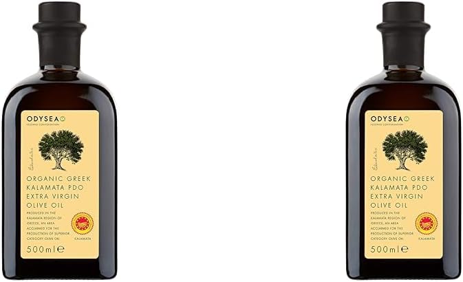 Odysea Organic Extra Virgin Olive Oil, PDO Kalamata EVOO, 500ml Glass Bottle (Pack of 2)
