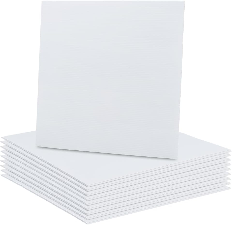 BENECREAT 10 Sheets White Corrugated Plastic Sheets, 30x30cm Blank Yard Signs Poster Board for Offices Outdoor Garden, 3mm Thick