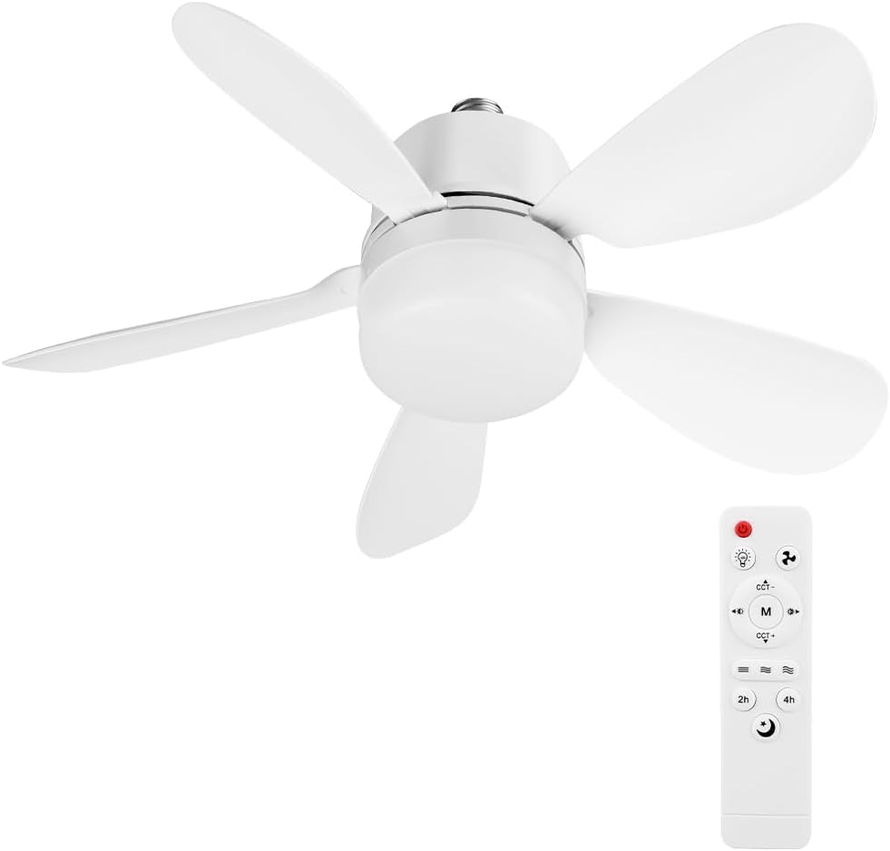 LED Ceiling Fan with Lights, E26/E27 Ceiling Fans Light with Remote Control, 3 Speeds Light Bulb Fan, Timing, 3 Color Dimmable, 5 Blades, Silent Fans Lamp for Bedroom, Living Room, Office (30W)