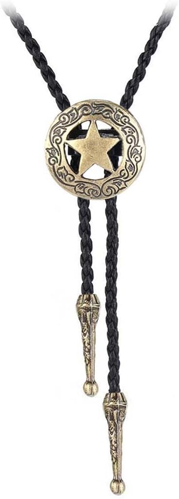BRBAM Retro Style Western Cowboy Lone Star Bolo Tie Texas Symbol Leather Bolo Tie for Men
