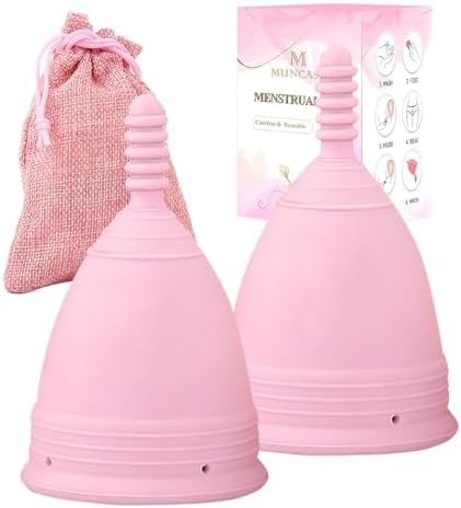 M MUNCASO 2Pcs Soft Menstrual Cups - Most Comfortable Period Cup Super Soft and Flexible - Best Sensitive Cup (Pink, S)