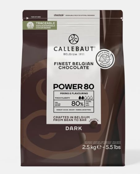 Callebaut Power Dark Chocolate Callets – 80% Cocoa – 2.5 kg Bag – Premium Belgian Couverture “Power 80” for Baking, Ganache & Moulding
