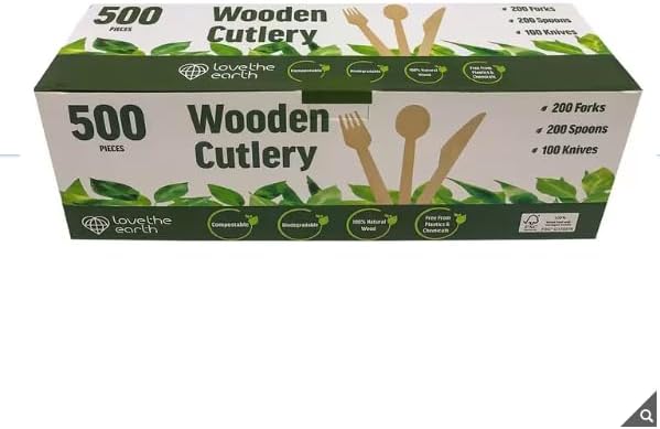 AHG Investment Love The Earth Wooden Cutlery Variety, 500 Pack