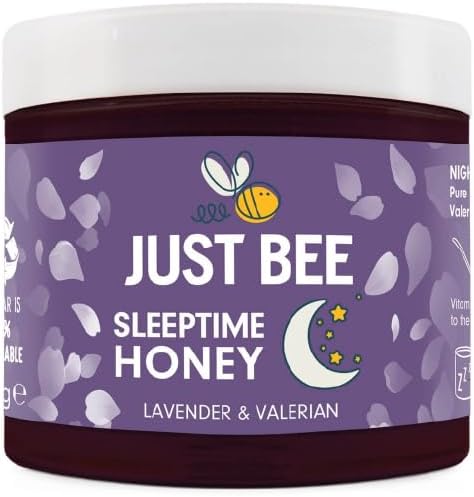 Just Bee Sleeptime Honey (260g) | Pure natural honey with Lavender flavour, Valerian Root and Vitamin B | Raw and Unpasteurised | Vitamin Rich | For Nightly Bedtime Routine