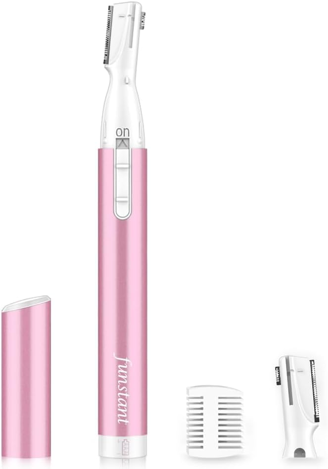 Upgraded Eyebrow Trimmer, Funstant Precision Facial Hair Trimmer for Women Battery-Operated Electric Eyebrow Razor with Comb No Pulling Sensation Painless for Face Chin Neck, Upper-Lip, Peach-Fuzz