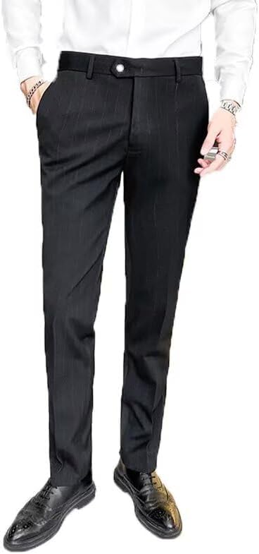 Men's Striped Dress Pants Casual Pinstripe Trousers Slim Fit Stretch Business Suit Pants Long for Men