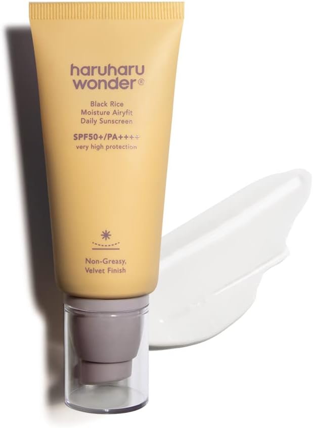 Haruharu Wonder Black Rice Moisture Airyfit Daily Sunscreen SPF50+/PA++++, Broad Spectrum UVA/UVB, Octinoxate & Oxybenzone Free, Reef Safe Formula, Non-Greasy Velvet Finish (50ml)