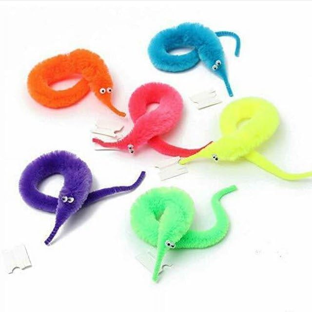 6Pcs Mixed Colors Magic Worms Decors,Soft and Comfortable Polyester Fiber Wiggly Worms Fuzzy Worm Decors,Use for Holiday Halloween Christmas Decorations,Party Favors,Multi-Item Party Favor Packs