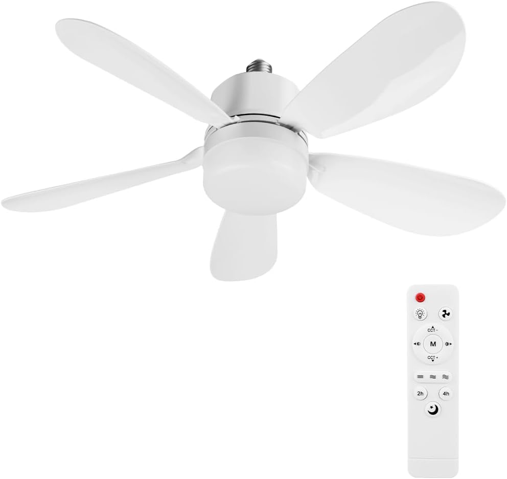 52cm E27 Silent Ceiling Fans with Lights and Remote Control, 3 Speeds 3 Color Temperature Ceiling Fan Light Dimmable, 3000K-6500K Quiet Ceiling Fan with 5 Blades, for Bedroom Living Room Home