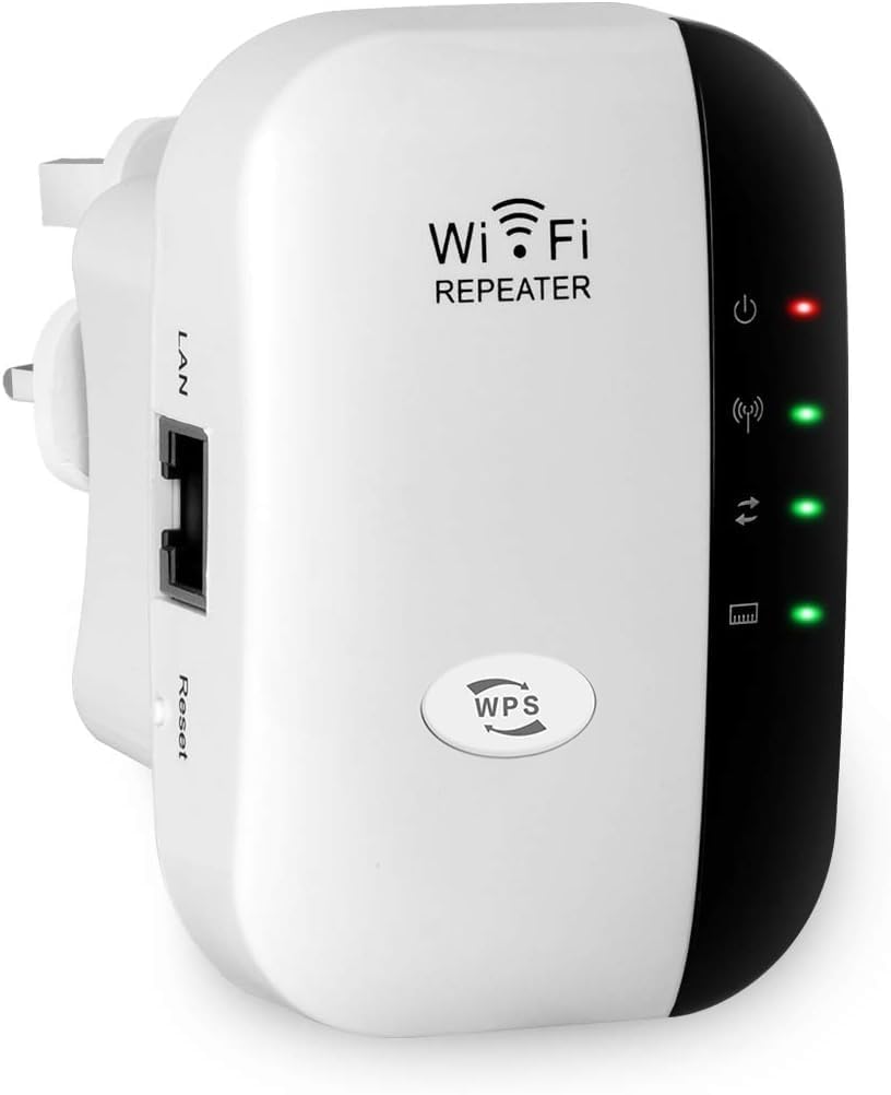 WiFi Range Extender, WiFi Signal Booster to 3000sq.ft and30+ Devices, Wireless Signal Amplifier 2.4GHz 300Mbps Band up to Internet Range Booster with Integrated Antennas LAN Port, Easy Setup
