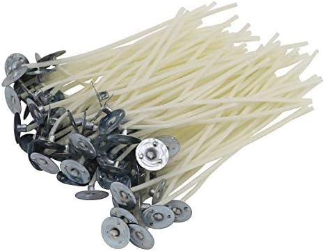 DGQ 3.5 Inch Natural Candle Wicks with Tabs 100pcs 100% Natural Cotton Core - Low Smoke - Pre-Waxed for Candle Making