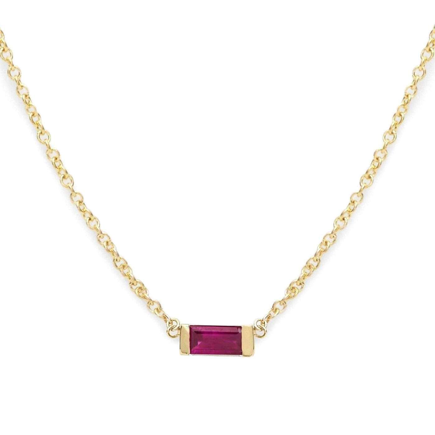 14k Solid Gold Choker Tiny Solitaire Baguette Gemstone Birthstone Necklace, Real Solitaire Diamond or Any Birthstone Necklace, Ruby Necklace, Baguette Sapphire Choker Necklace, Jewee Diamond