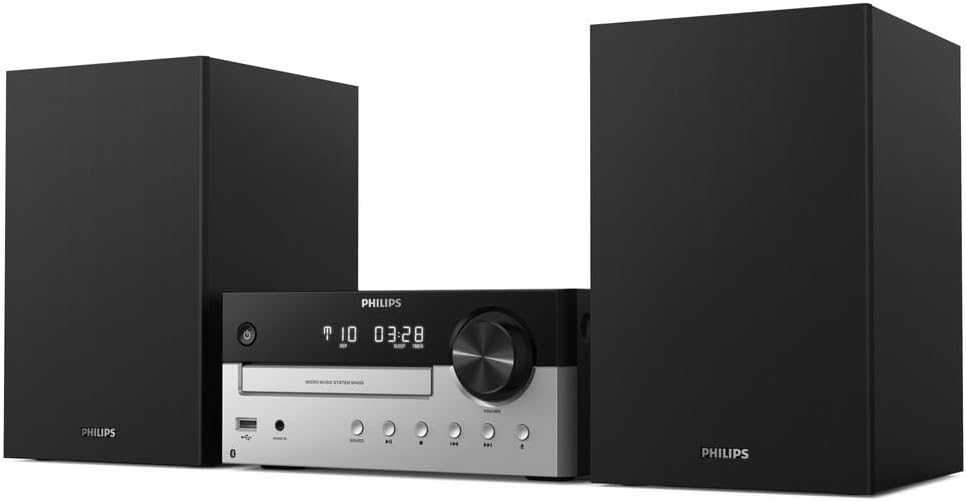 Philips M4205/12 Micro Hi-Fi Music System with Bluetooth | 60W RMS | CD, MP3-CD, USB, FM | Bass-Reflex Loudspeakers | USB Port for Charging